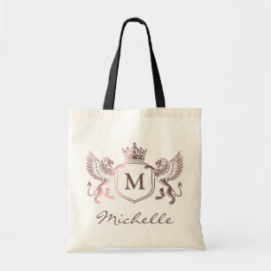 Bolso De Tela Emblema Real de la Corona Leones Monograma Script