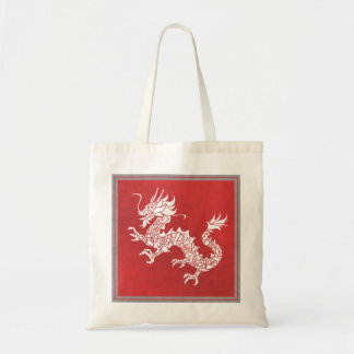 Bolso De Tela Emblema tribal del dragón chino vintage rojo