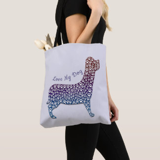 Bolso De Tela Embossed Indigo Gradient Paw Print Dog Outline