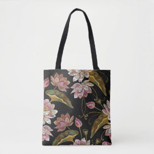 Bolso De Tela Embroidery Lotus Flowers Patrón sin problemas