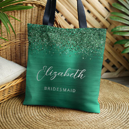 Bolso De Tela Emerald Green Glam Metallic Script Bridesmaid