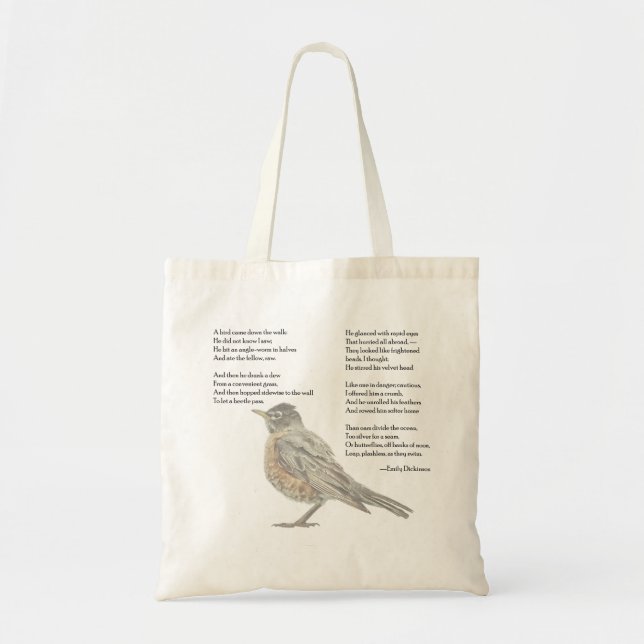 Bolso De Tela Emily Dickinson Bird Poem Tote (Frente)