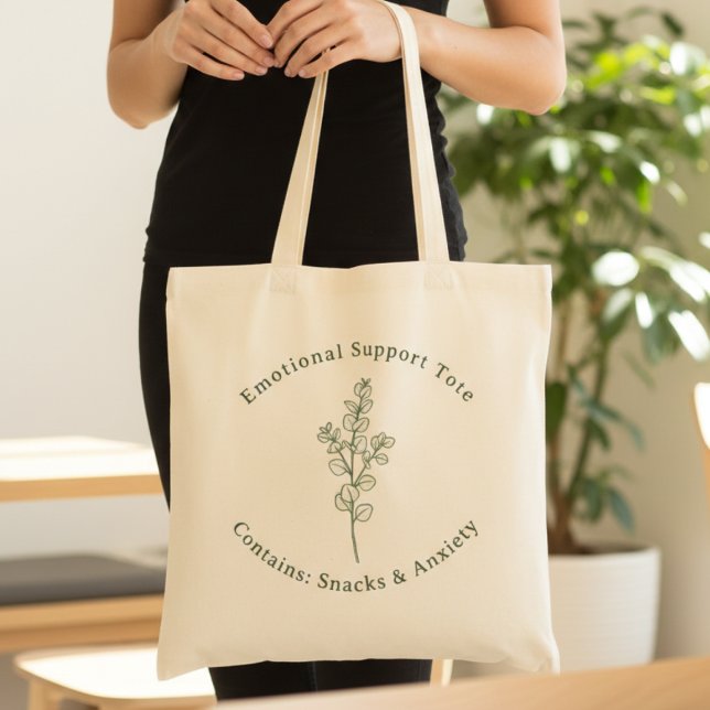 Bolso De Tela Emotional Support Funny Sage Green Mental Health (Sage Green Eucalyptus illustration + Typography: Emotional Support Tote - Contains: Snacks & Anxiety)