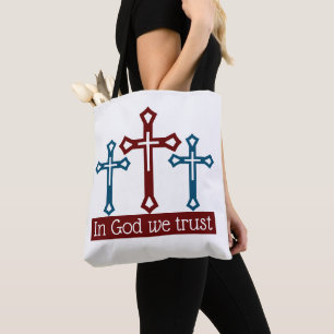 Bolso De Tela En Dios confiamos, Crucifijo
