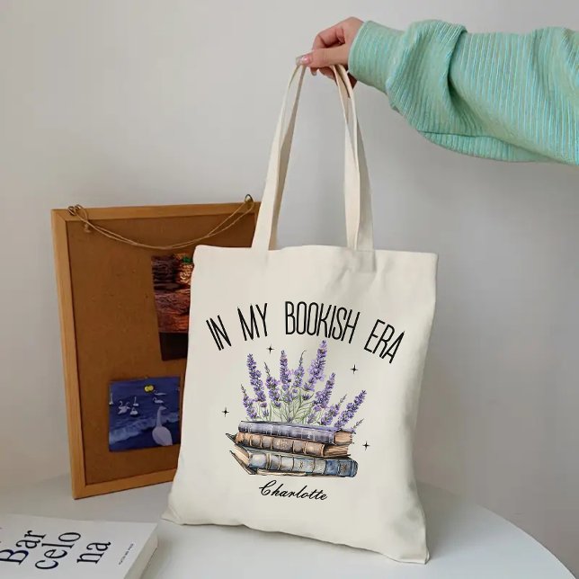 Bolso De Tela En mi era Bookish Lavender Personalizado Floral To (lavender book tote bag, floral book bag, custom name tote bag, personalized tote bag, book tote bag)