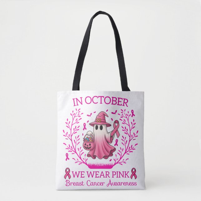 Bolso De Tela En Octubre Usamos Cáncer De Mama De Bruja Rosa (Anverso)