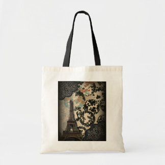 Bolso De Tela encaje floral negro bohemio Paris Torre Eiffel