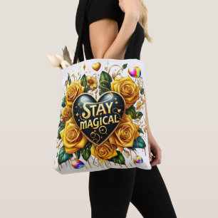 Bolso De Tela Encantador Bouquet de Rosas de Oro y Corazón