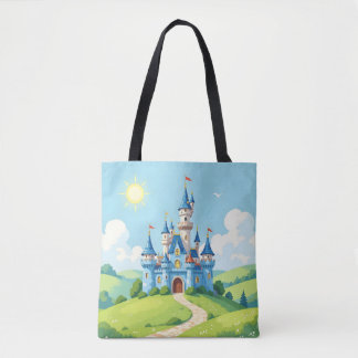 Bolso De Tela Encantador castillo azul y blanco