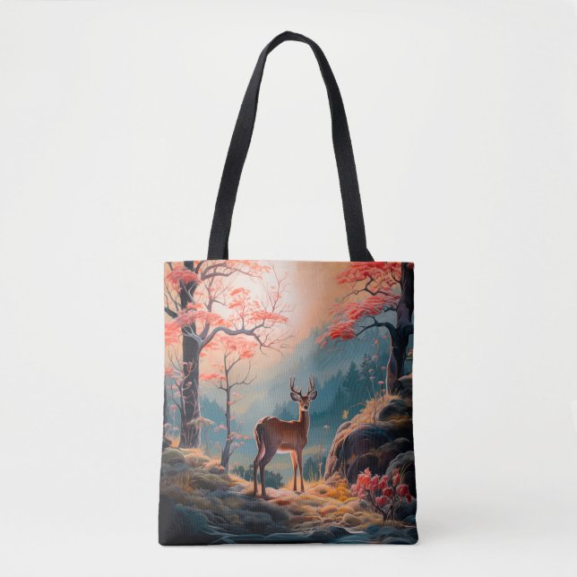 Bolso De Tela Encantador Diseño de Escenario del Bosque de Cerfs (Anverso)