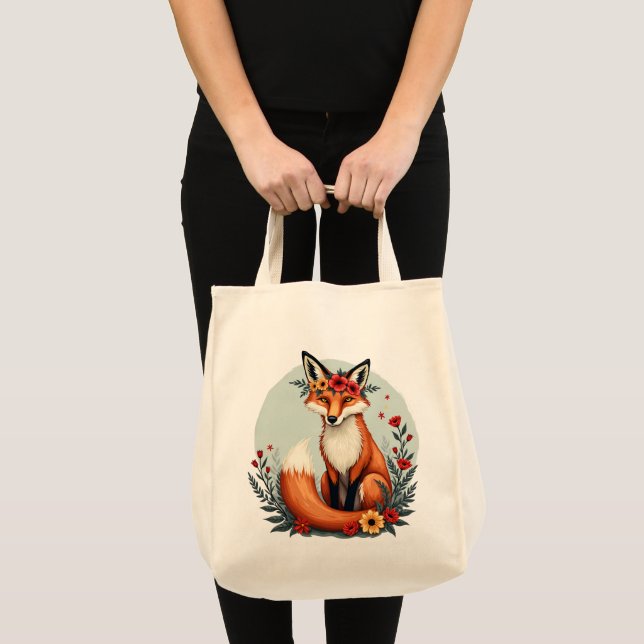Bolso De Tela Encantador Floral Fox Woodland Folk Art (Anverso (producto))