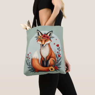 Bolso De Tela Encantador Floral Fox Woodland Folk Art
