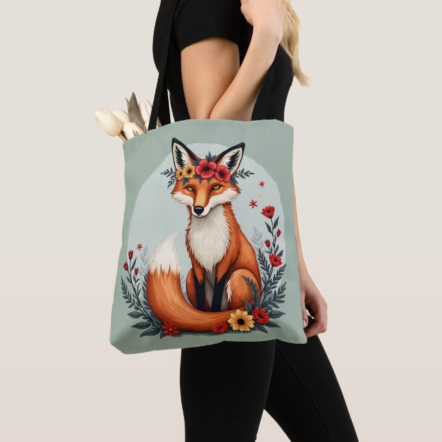 Bolso De Tela Encantador Floral Fox Woodland Folk Art (Detalle)
