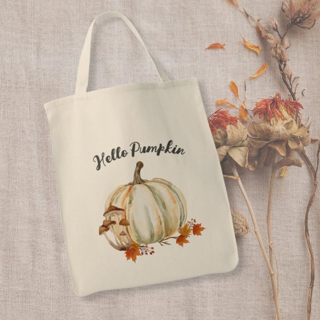 Bolso De Tela Encantador Hola Calabaza Hongo Otoño Hojas (hello pumpkin cosy fall tote bag)