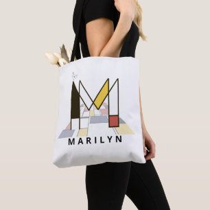 Bolso De Tela Encantador Monograma Estilo Neoplasticismo. Letra