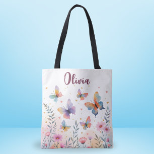 Bolso De Tela Encantador prado de mariposas al acuarela