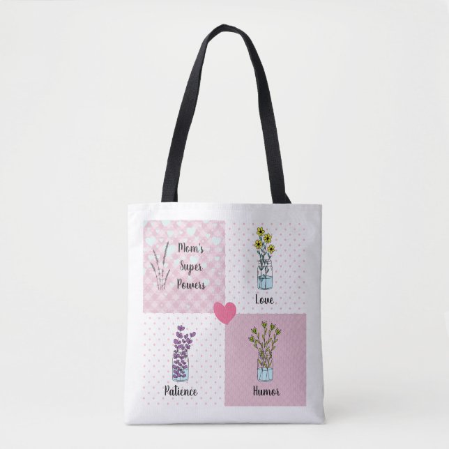 Bolso De Tela Encantador rosa floral de mamá, súper potencia (Anverso)