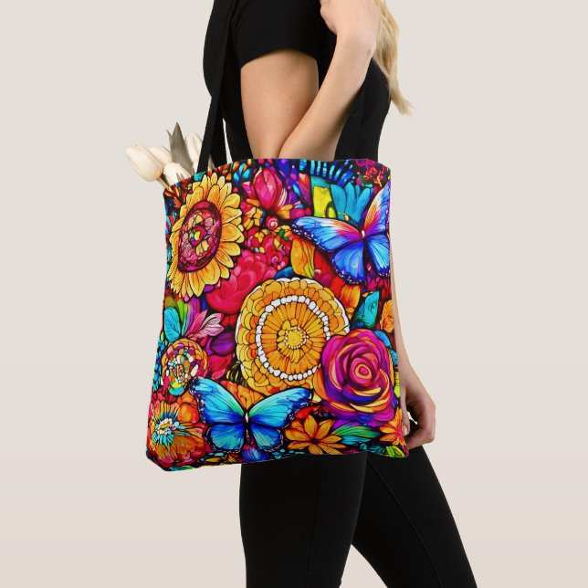 Bolso De Tela Encantador tapiz floral de mariposa (Detalle)