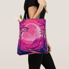 Bolso De Tela Encantadora Luna Rosa: Arte de Dibujos Animados