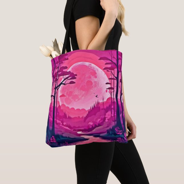Bolso De Tela Encantadora Luna Rosa: Arte de Dibujos Animados (Detalle)