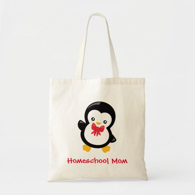 Bolso De Tela Encantadora Penguin Homeschool Mom (Frente)