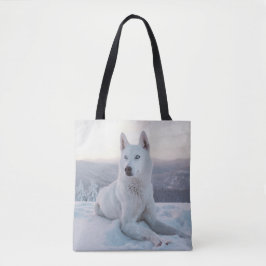 Bolso De Tela Encantando Perro blanco Husky en la nieve