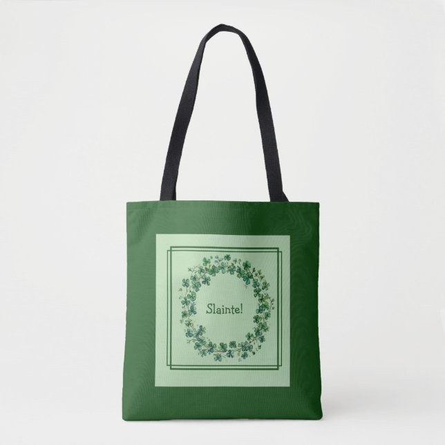 Bolso De Tela Encanto celta: flor de shamrock y bendición gaélic (Anverso)