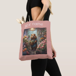 Bolso De Tela Encantosa casa de campo de castor florista jardín