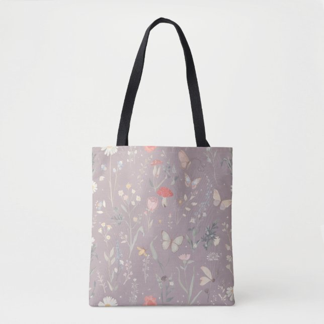 Bolso De Tela Enchanted Garden Wildflower Butterfly Botanical (Anverso)