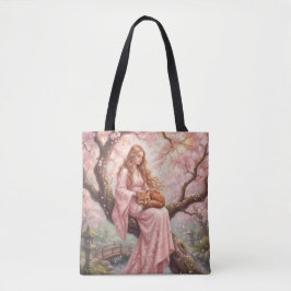 Bolso De Tela Enchanting Fox & Lady Under Cherry Blossoms Tote B