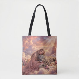 Bolso De Tela Enchanting Woman & Snow Leopard Cloud Fantasy Art 