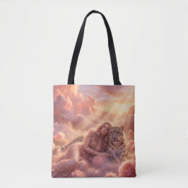 Bolso De Tela Enchanting Woman & Snow Leopard in Dreamy Clouds T