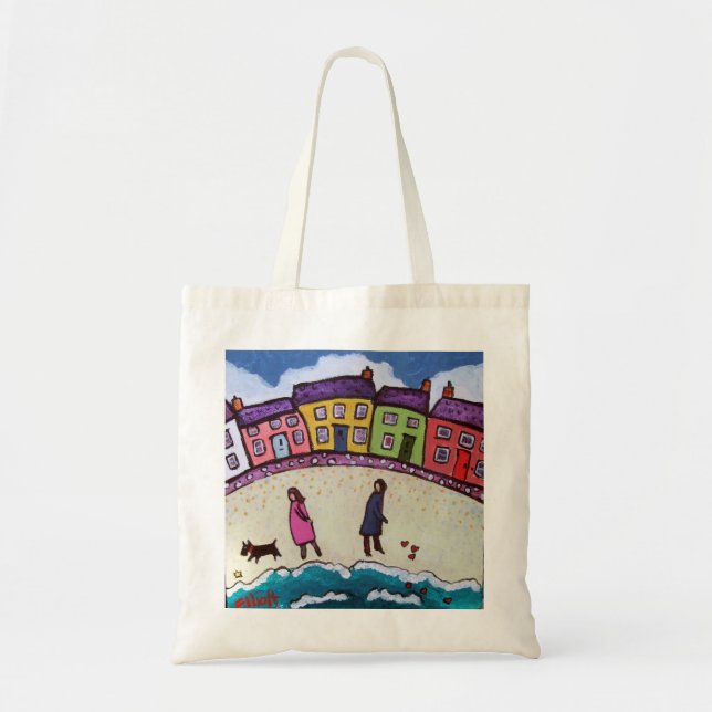 Bolso De Tela encontrar amor en la playa de Helen Elliott (Frente)