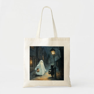 Bolso De Tela Encuentro de Fantasma y Gato de Halloween