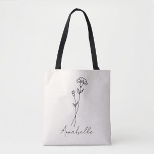 Bolso De Tela Enero Nacimiento Flor Nombre Personalizado Marfil