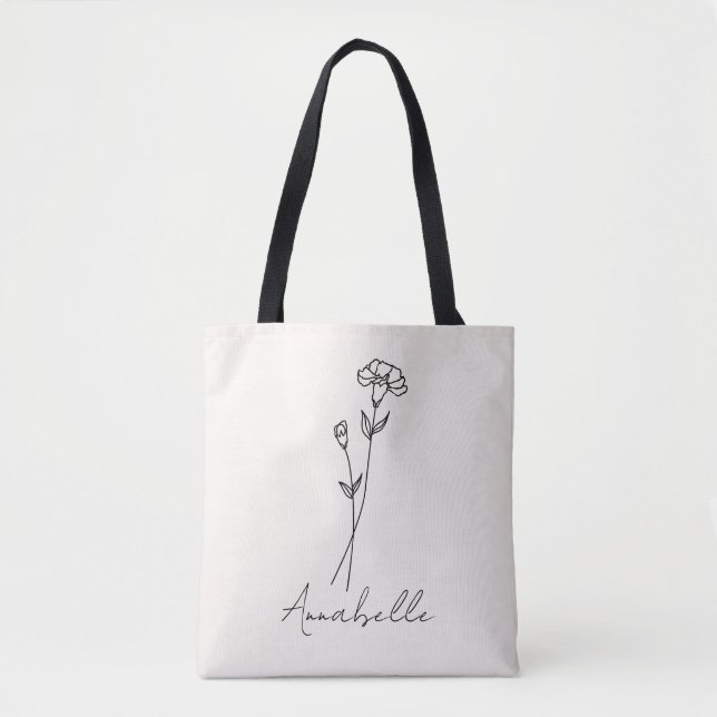 Bolso De Tela Enero Nacimiento Flor Nombre Personalizado Marfil (Anverso)