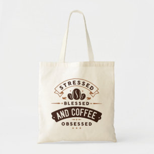Bolso De Tela Enfatizado Bendito Y Café Obsesionado