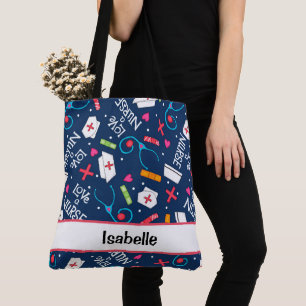 Bolso De Tela Enfermera de arte médico Marina Nombre azul Perso