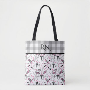 Bolso De Tela Enfermera de EKG   Monograma del patrón de médico 