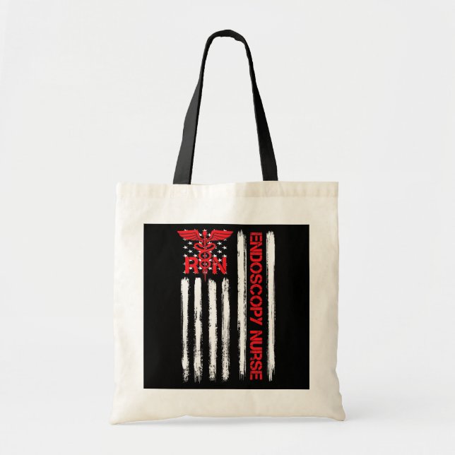 Bolso De Tela Enfermera de Endoscopia RN de Bandera Americana (Frente)