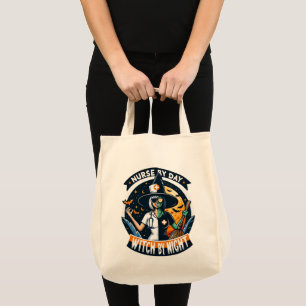 Bolso De Tela Enfermera de Halloween por bruja de día por noche