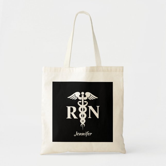 Bolso De Tela Enfermera de medicina negra Caduceus blanco regist (Frente)