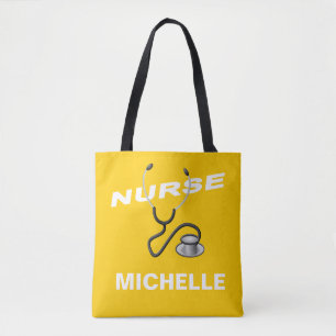 Bolso De Tela Enfermera de nombre de Personalizable AMARILLO