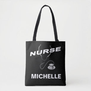 Bolso De Tela Enfermera de nombre de Personalizable NEGRO