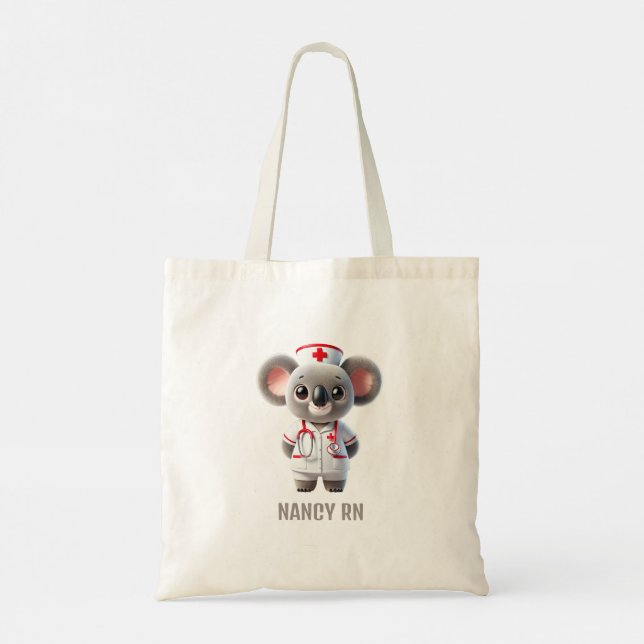 Bolso De Tela Enfermera de osito de Koala con estetioscopio rojo (Reverso)