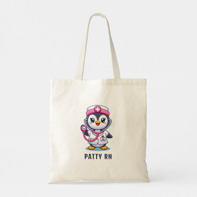 Bolso De Tela Enfermera de pingüino cutáneo Personalizado de est (Reverso)