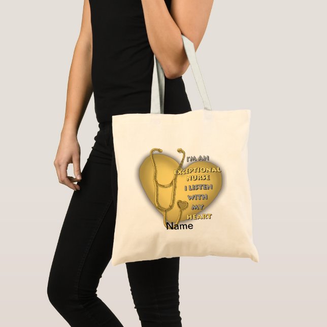 Bolso De Tela Enfermera excepcional corazón amarillo  (Anverso (producto))