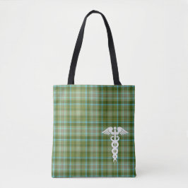 Bolso De Tela Enfermera Green Plaid Medical Caduceus