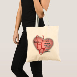 Bolso De Tela Enfermera LPN de Corazón Rojo