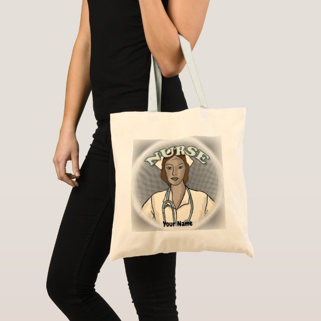 Bolso De Tela Enfermera negra retro femenina  (Anverso (producto))